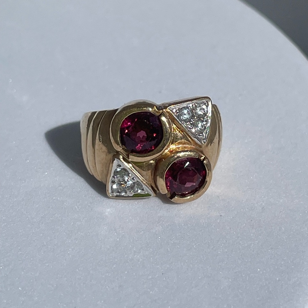 Estate Deco Garnet Tank Ring 14K